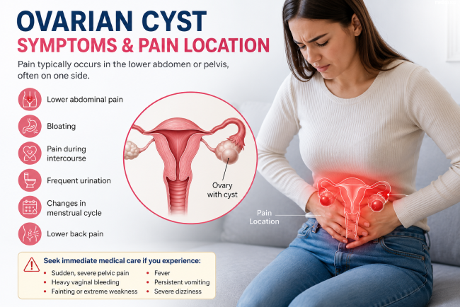 ovarian cyst symptoms pain location